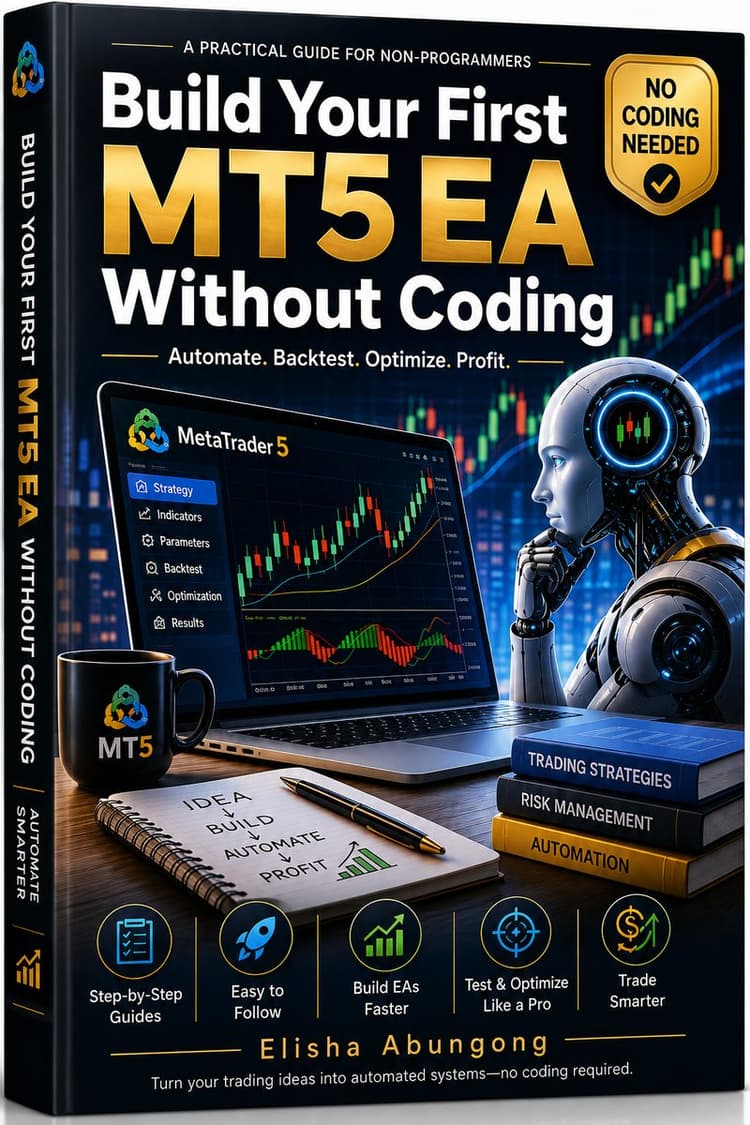 Build Your First MT5 EA Without Coding β book cover by Elisha Abungong